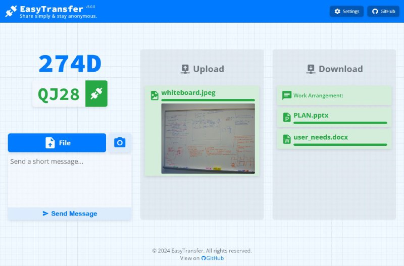 #网站 #传输 #开源📄 EasyTransfer - 免费开源的文件传输工具▎网站功能