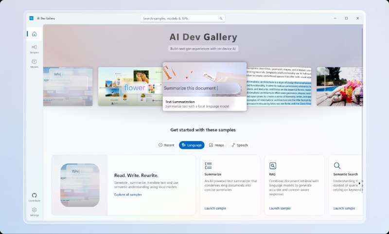 #GitHub #AI #工具🤖 AI Dev Gallery - 用本地模型和 API 将 AI 集成到 Windows 应用▎项目介绍