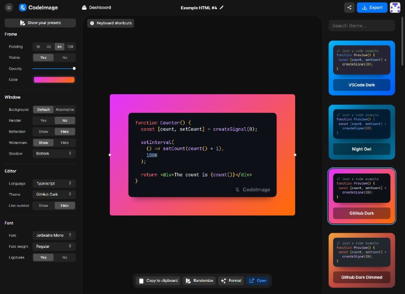 #网站 #设计 #开源🎨 CodeImage - 开源代码截图美化工具▎网站介绍